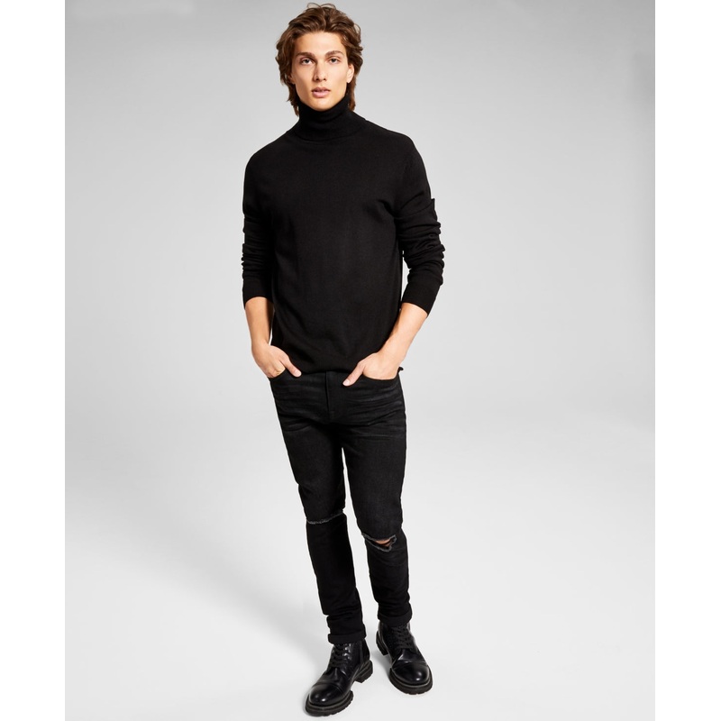 And Now This Men's Solid Black Turtleneck Sweater  Size Large