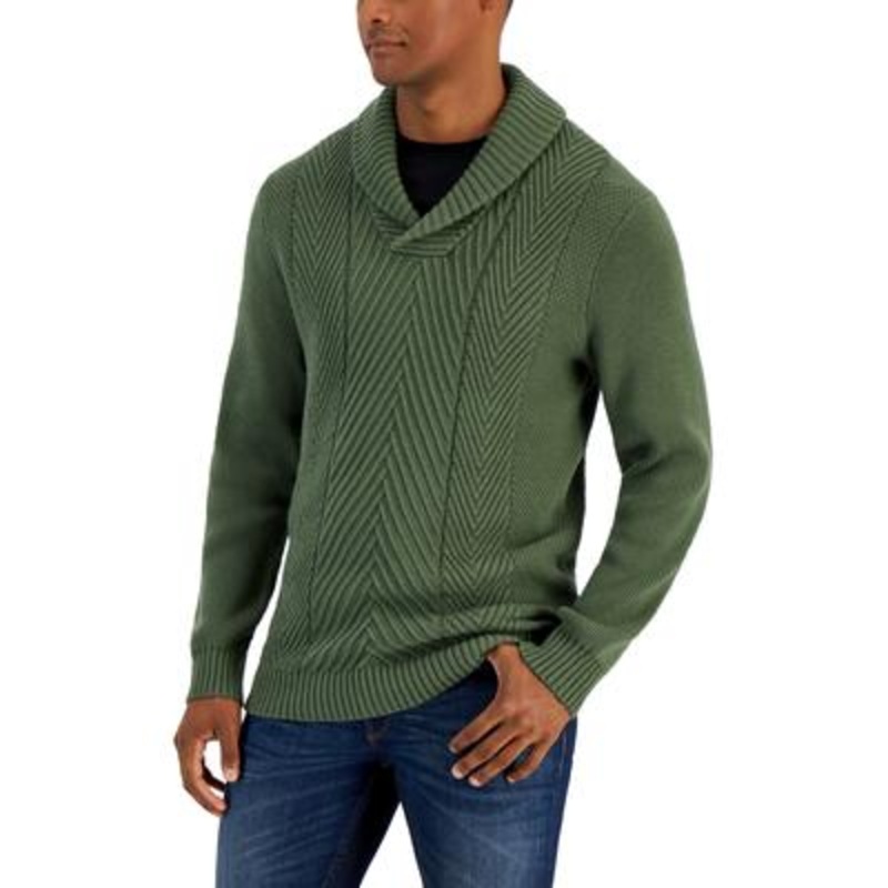 Club Room Men's Chunky Shawl Neck Sweater  Wild Ivy  Dark Green  Large