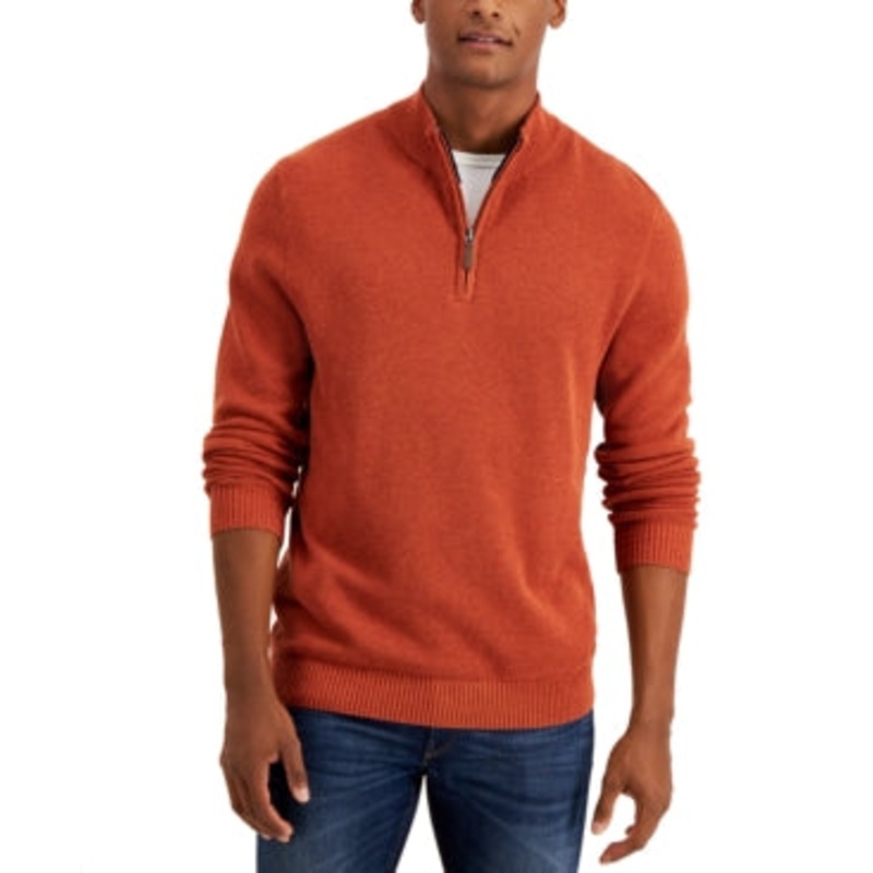Club Room Men's Cotton 1/4 Zip Pullover Sweater Orange Large