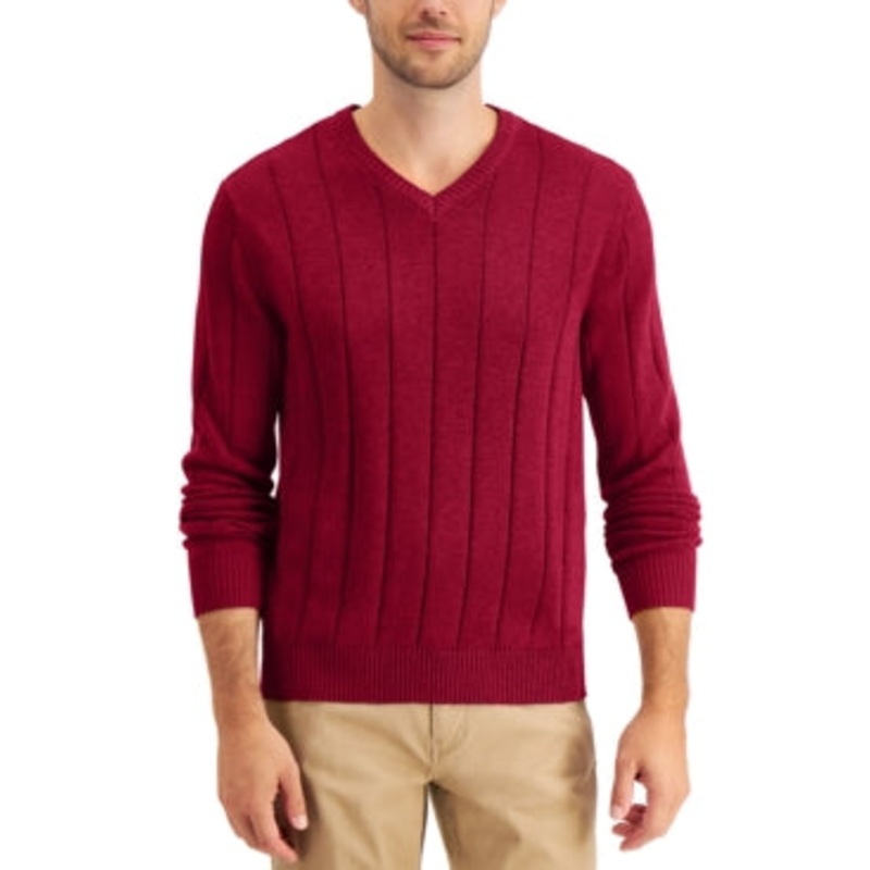 Club Room Men's Dropneedle Vneck Cotton Sweater Size M Red 3Xl