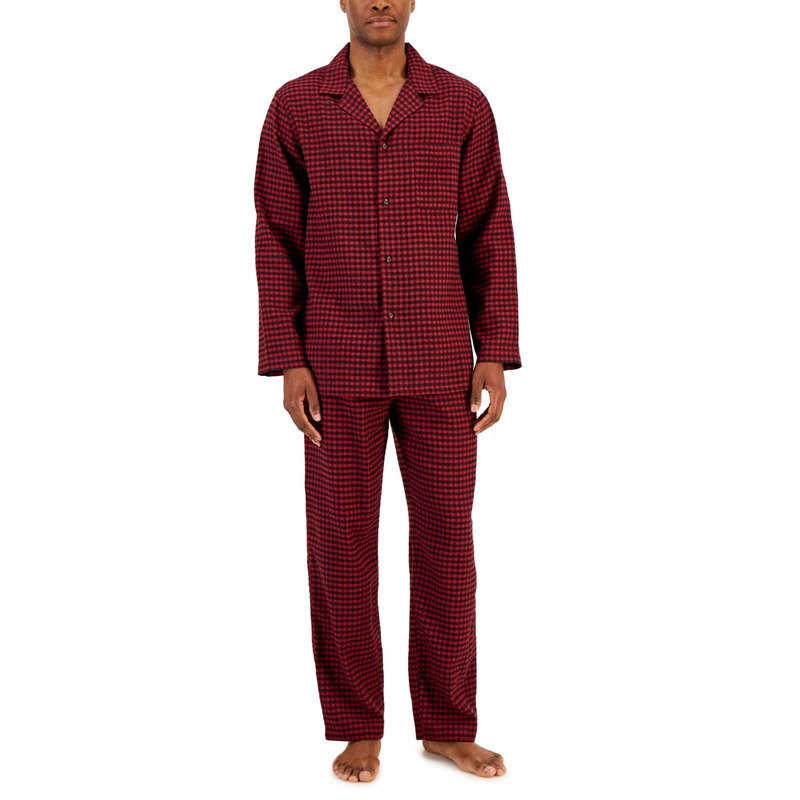 Club Room Men's Gingham Flannel Pajama Set Red Small