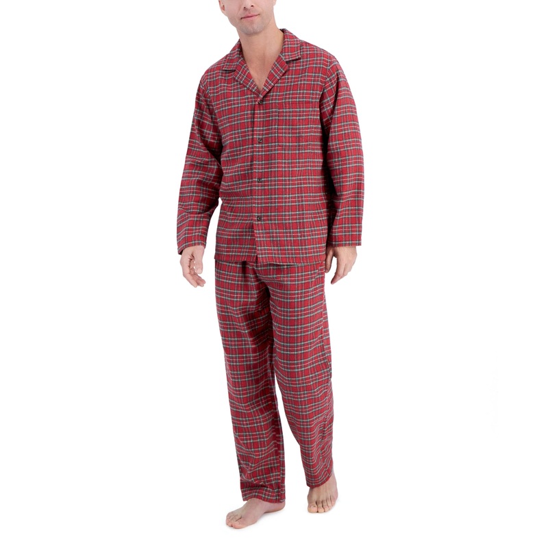 Club Room Men's Stewart Plaid Flannel Pajama Set Dark Red Xl