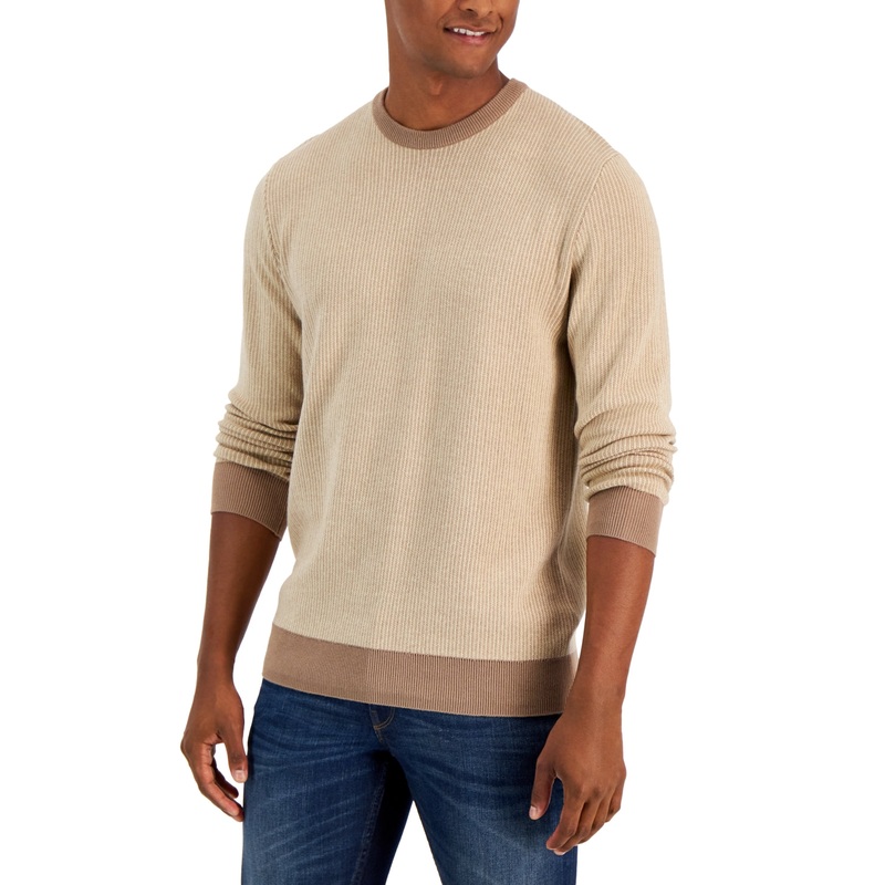 Club Room Men's Two-tone Crewneck Sweater Brown Xl