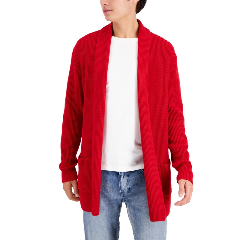 International Concepts Men's Long Ribbed Cardigan Cut Ruby Wine Xl