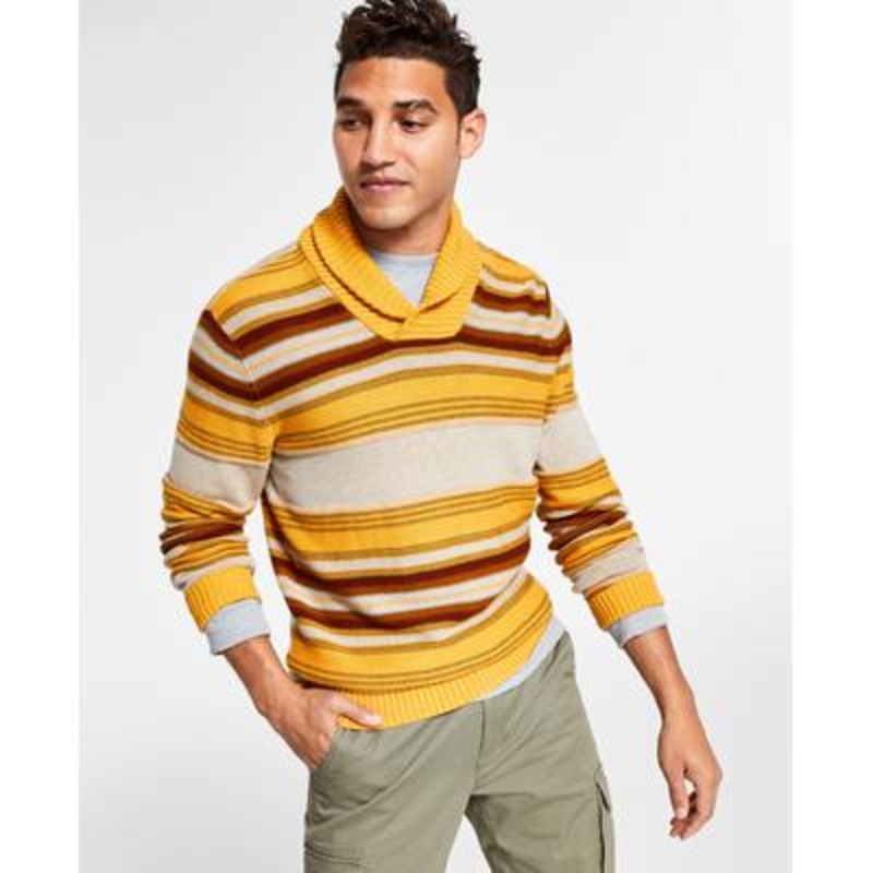 Sun + Stone Men's Blanket Stripe Shawl Sweater Beigekhaki Xl