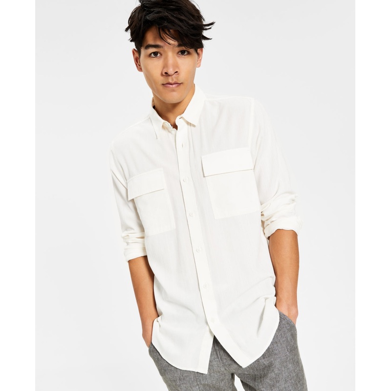 Sun + Stone Men's Sandro Dobby Longsleeve Buttonup Shirt  Vintage White 2XL