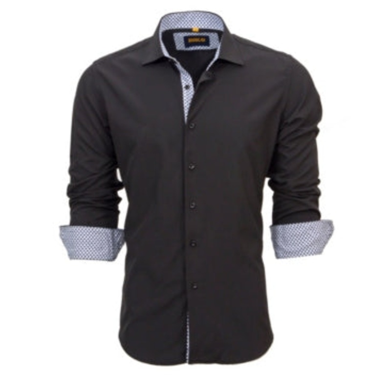 Suslo Couture Men's Modern fit Long Sleeve Shirt Black 2XL