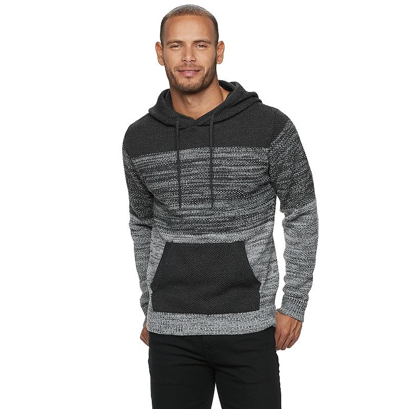 X Ray Colorblock Knit Pullover Hooded Sweater  Grey  3Xl