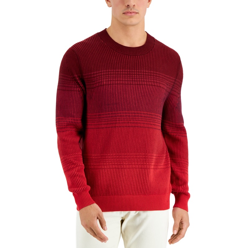 Alfani Men's Ombre Stripe Crewneck Sweater Red Medium