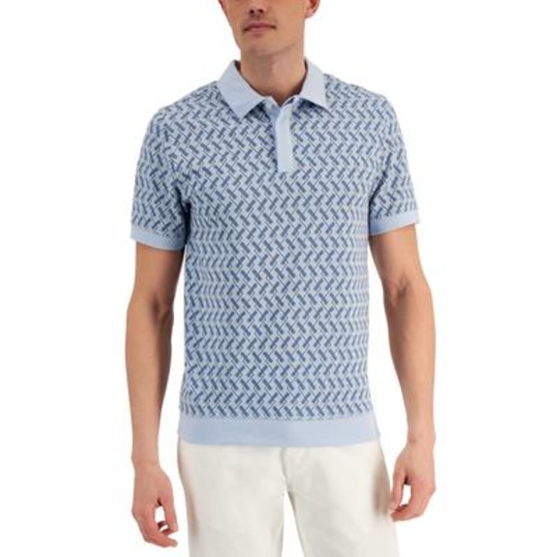 Alfani Men's Scala Geo Jacquard Polo Shirt Navy Small