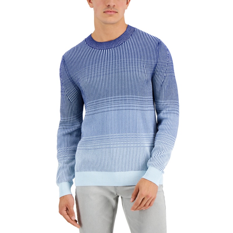 Alfani Mens Navy Ombre Stripe Crew neck Sweater Medium