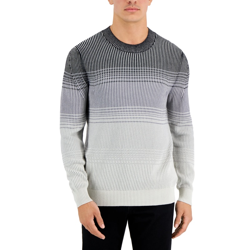 Alfani Mens Ombre Stripe Crewneck Sweater Black XXL 2XL