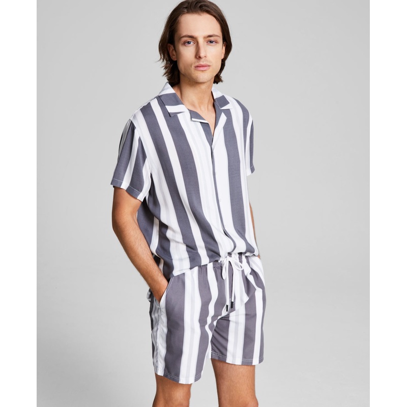 And Now This Men's Relaxed fit Stripe Drawstring Shorts  Charcoal Gray Large