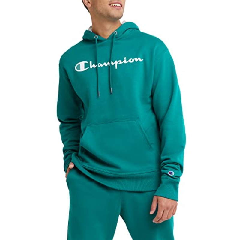 Champion Men's Script Logo Power-blend Hoodie Bright Green Small