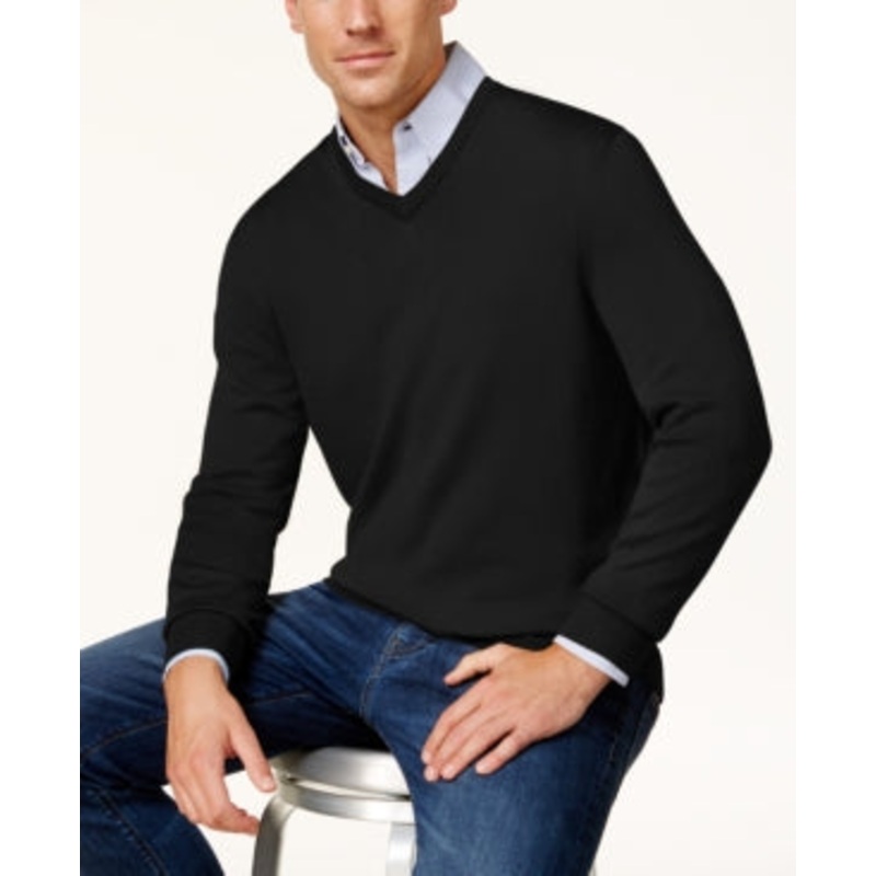 Club Room Men's Black V-neck Wool Sweater Medium