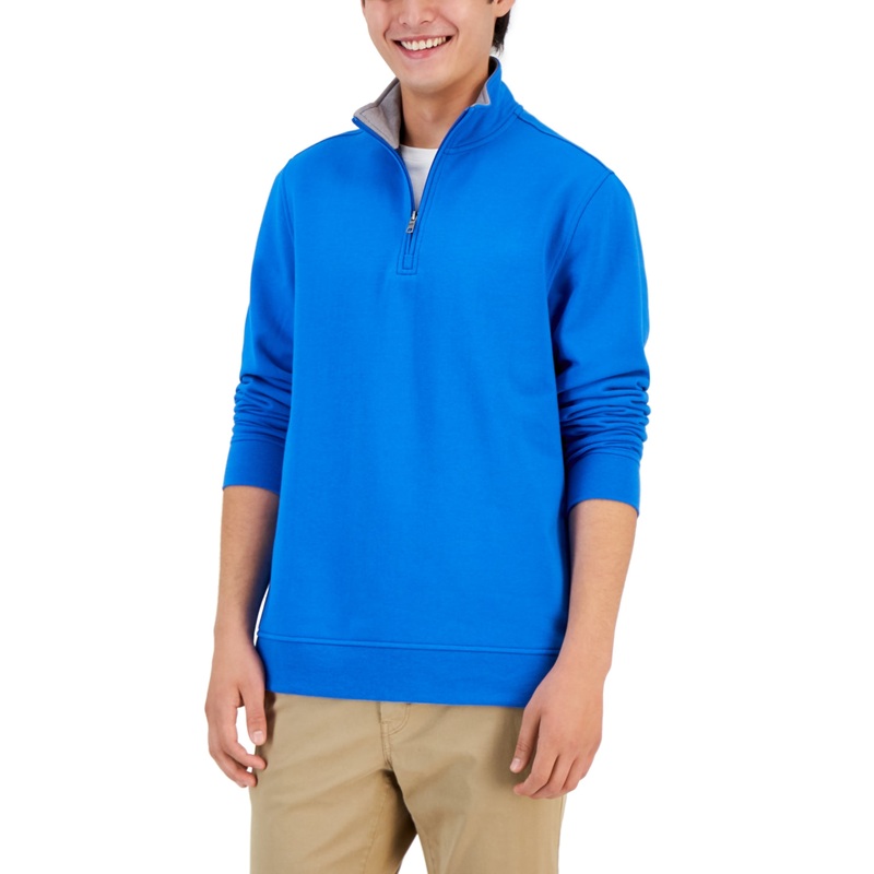 Club Room Men's Cozy Quarter Zip Sweatshirt Small Blue
