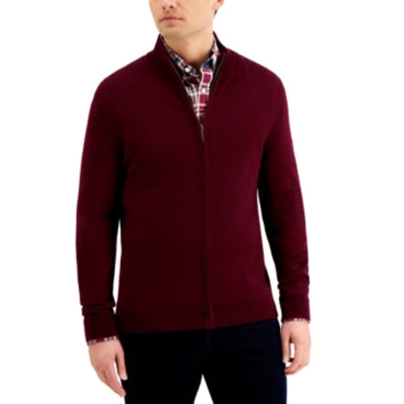 Club Room Men's Merino Zip Sweater  Red Plum Med
