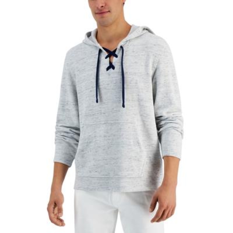 Club Room Men's White Heathered Terry Hoodie Sweatshirt Size Small