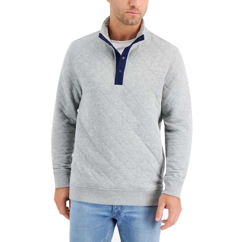 Club Room Mens Quarter Zip Mock Neck Pullover Sweater Gray Large