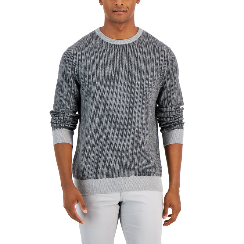 Club Room Mens Striped Crewneck Pullover Sweater Medium Black