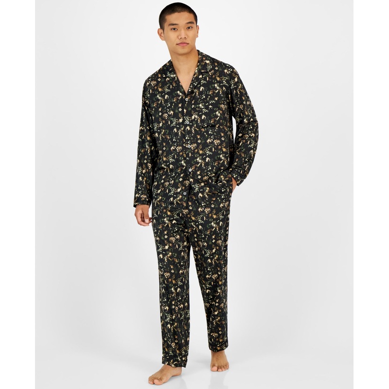 International Concepts Men's 2Pc Floral print Pajama Set  Black/Green Size Small