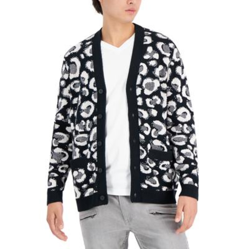 International Concepts Men's Crosby Cheetah Cardigan Black Medium
