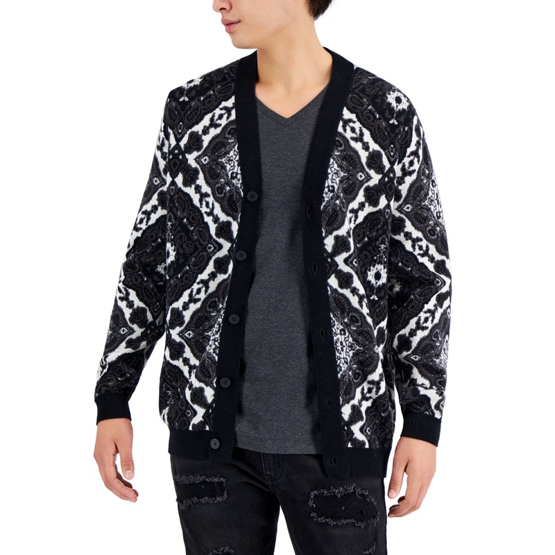 International Concpets Men's Dio Tapestry Cardigan  Deep Black Small