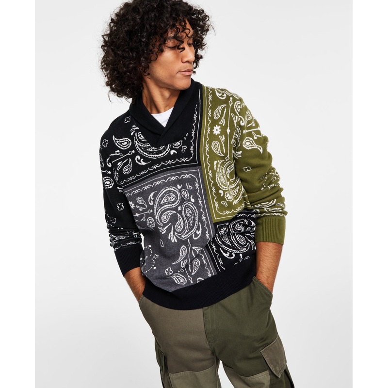 Sun + Stone Men's Bandana Patch Sweater Deep Black XL