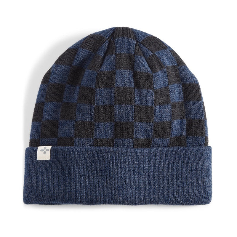 Sun + Stone Men's Checkerboard Beanie  Navy/Black OSFA