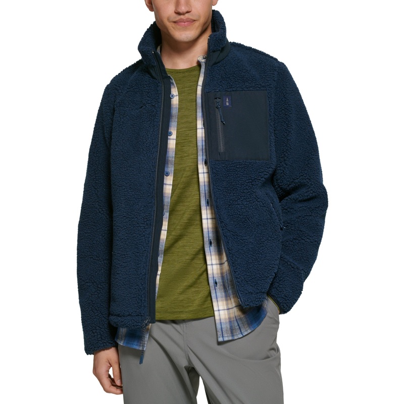 Bass Men's B Warm Faux Fur Fleece Zip Up Jacket Blue XL