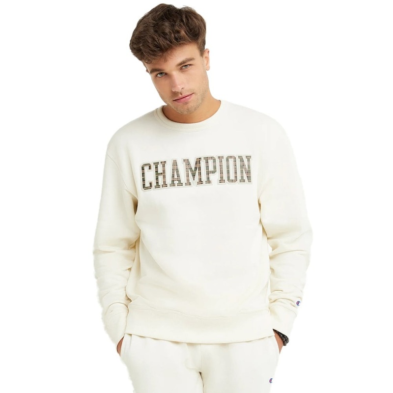 CHAMPION Men's Powerblend Standard-Fit Logo-Print Fleece Sweatshirt XXL Natural