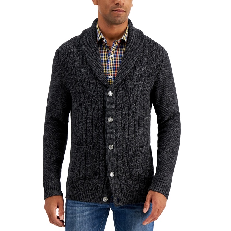 Club Room Men's Chunky Cardigan Deep Black Marled Size Small