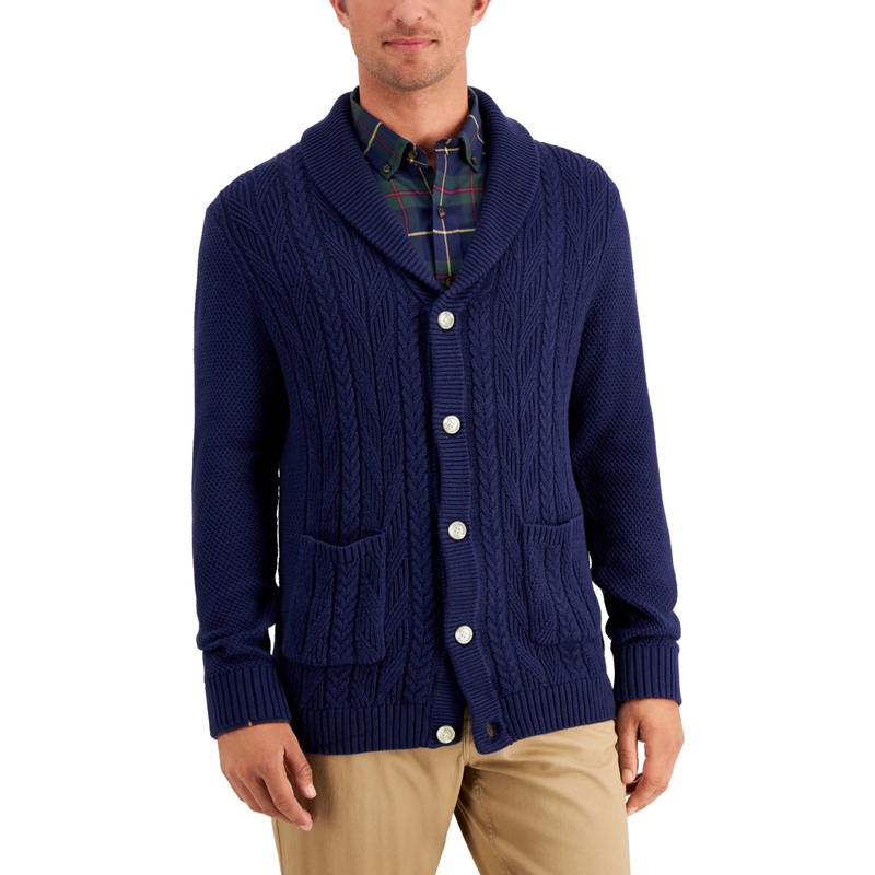 Club Room Men's Chunky Shawl Collar Cardigan Navy Blue Size Large