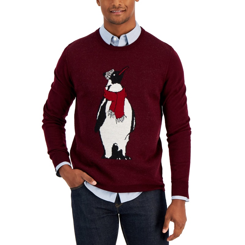 Club Room Men's Penguin Sweater Red  Small