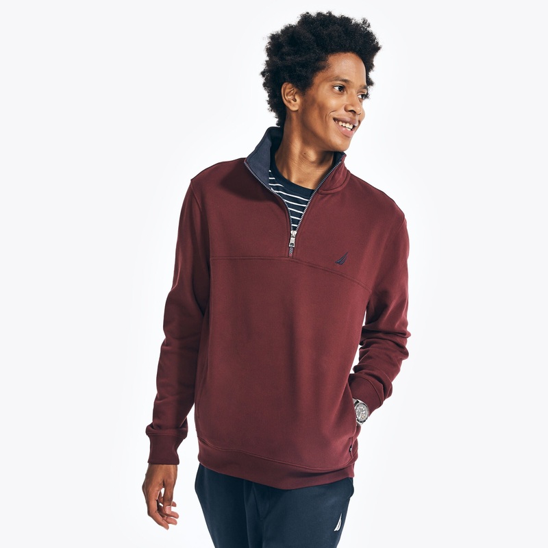 Nautica Men's Jclass 1/4Zip Fleece Sweatshirt  Shipwreck Burgundy  Pink Med