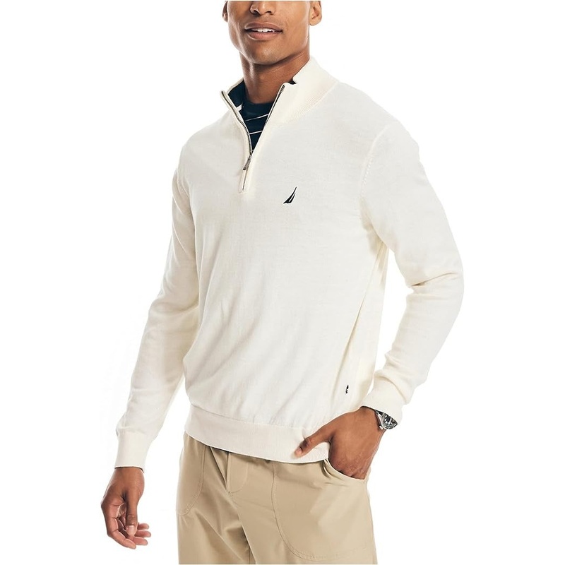 Nautica Mens Navtech Quarter zip Sweater White XL