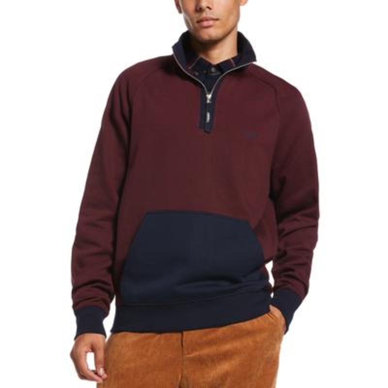 Perry Ellis 1/4 Zip Colorblock Sweatshirt  Winetasting Red Small