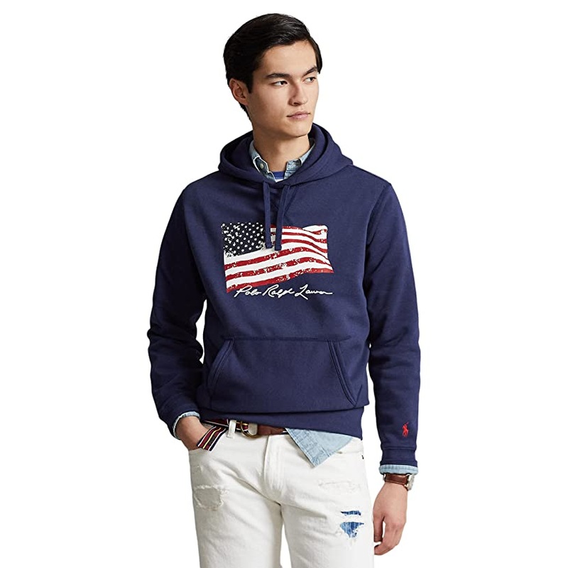 Polo Ralph Lauren American Flag Fleece Hoodie Sweatshirt Newport Navy  Size Large