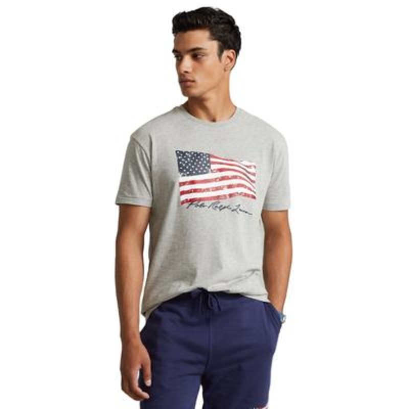 Polo Ralph Lauren Mens American Flag T shirt Gray Small