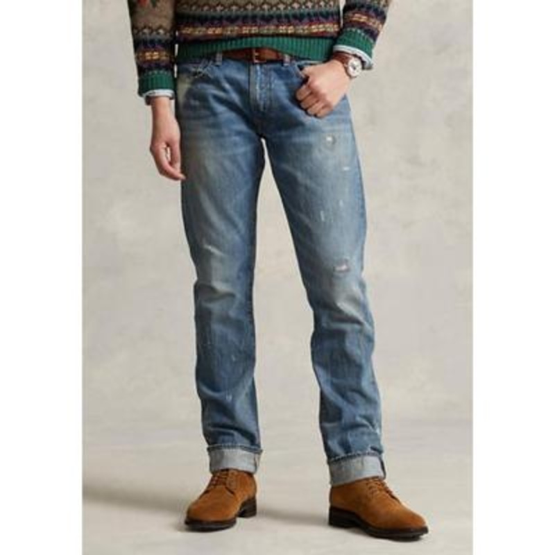 Ralph Lauren Men's Varick Slim Straight Distressed Jeans 34 X 32 Navy