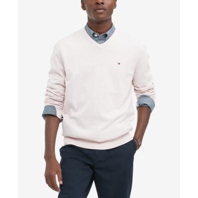 Tommy Hilfiger Men's Signature V-neck Sweater Light Pink Xl