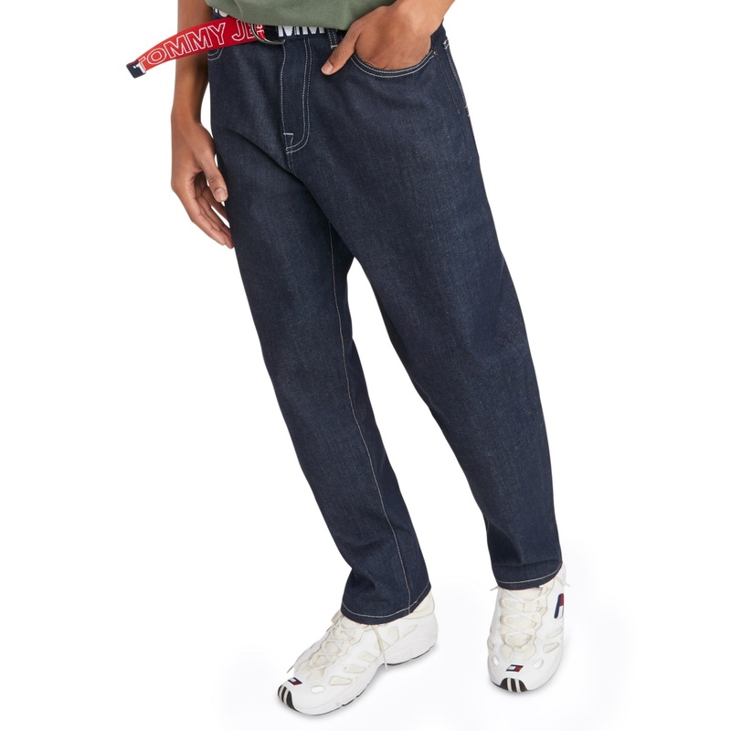 Tommy Jeans Men's Gerald Raw Wide Leg Jeans W/ Dring Logo Belt Navy 36 x 30