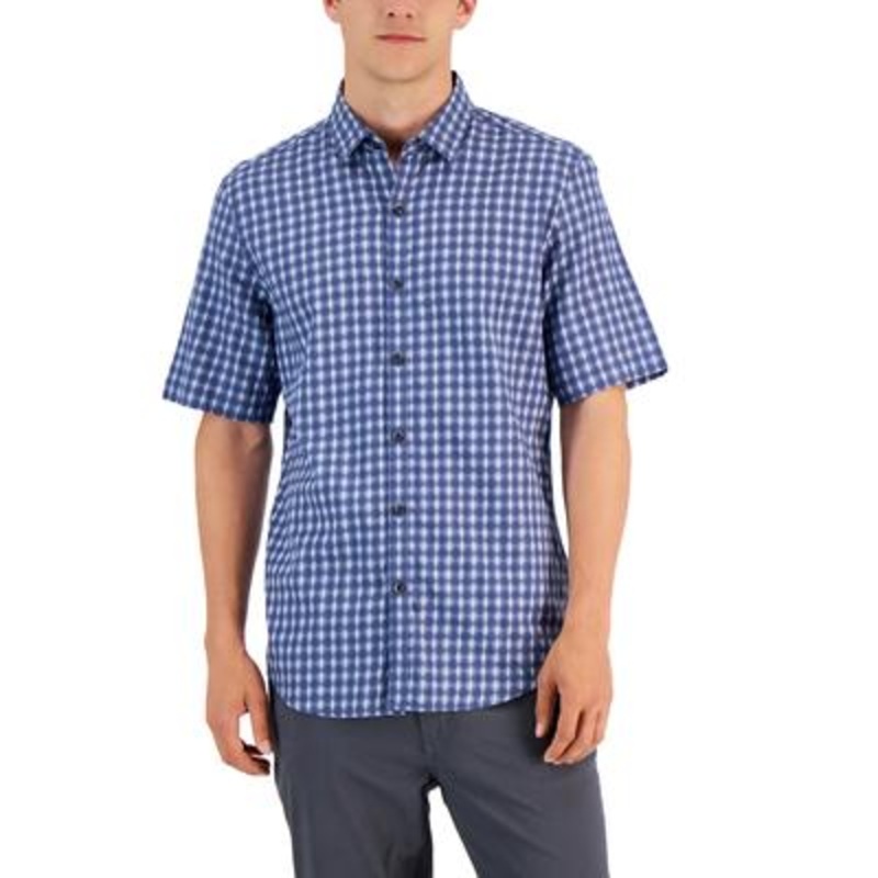 Alfani Men's Amil Plaid Shirt  Blue Nite Escape  Navy Large