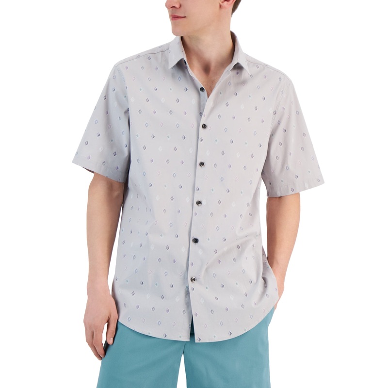 Alfani Men's Fulano Classic fit Geoprint Poplin Shirt XL Gray
