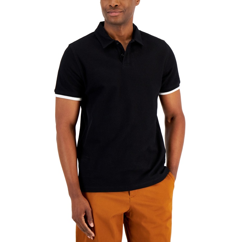 Alfani Men's Regular fit Tipped Polo Shirt Black Large