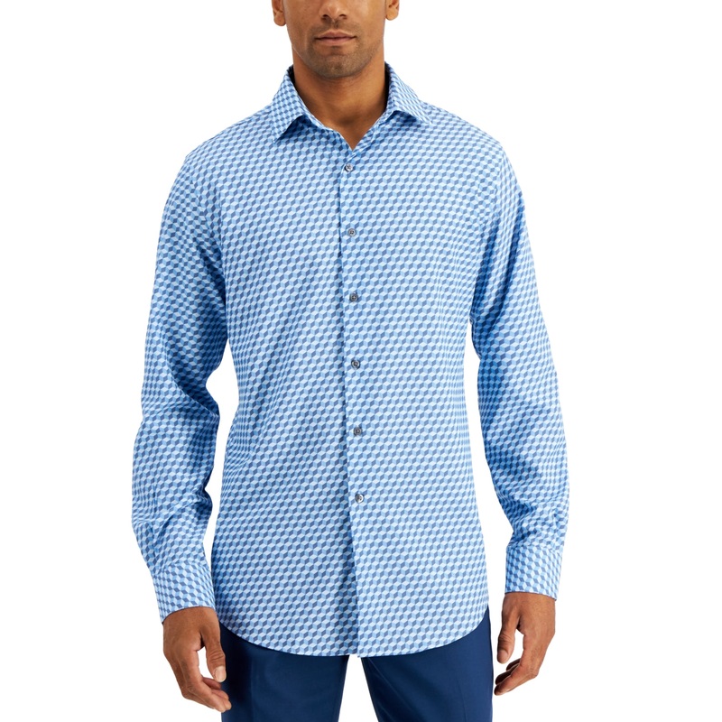Alfani Men's Slim Fit 4Way Stretch Dress Shirt Navy 16 16.5