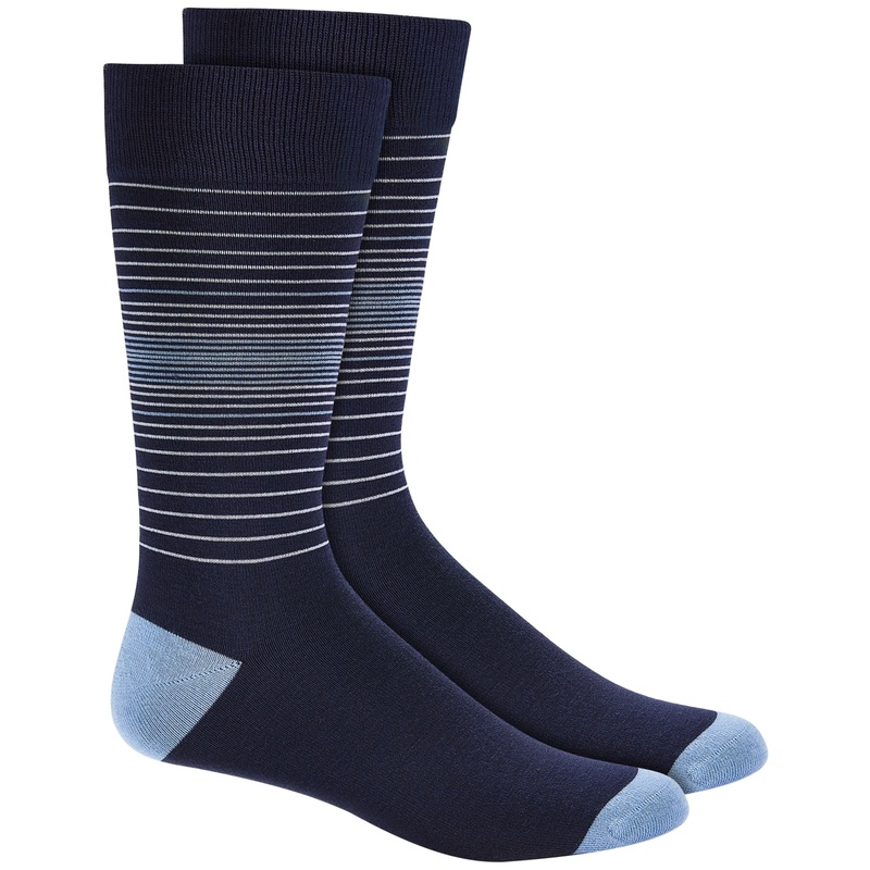 Alfani Mens Blue Stripe Crew Socks Dark Blue One Size Regular