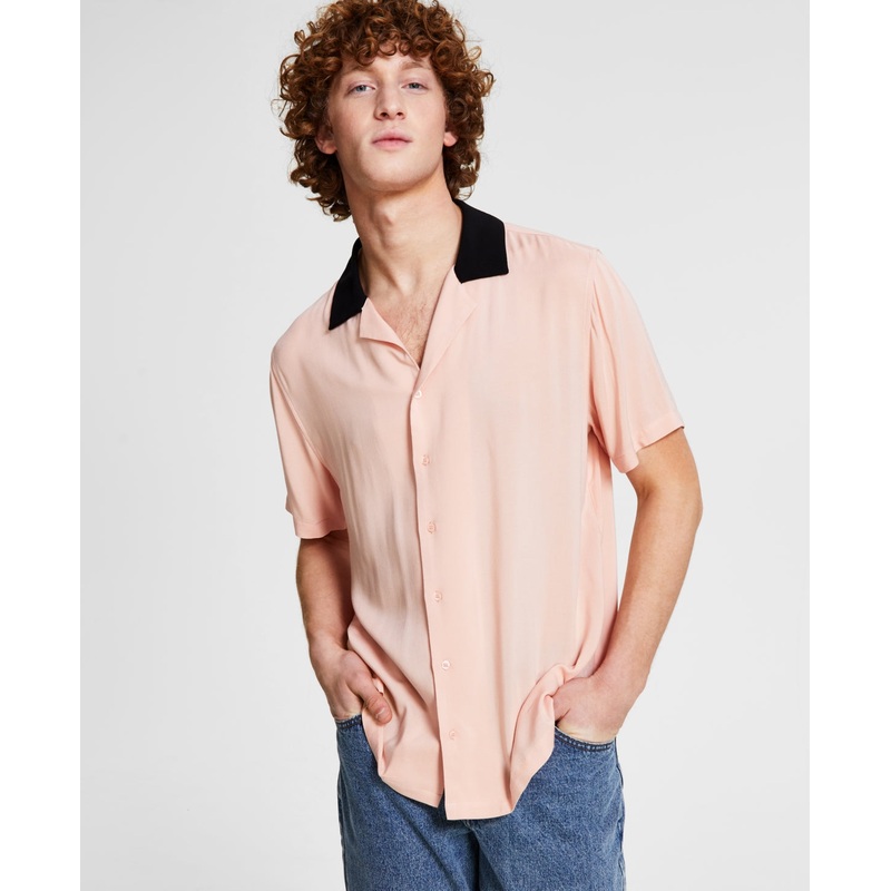 And Now This Men's Regular fit Bowling Shirt  Dusty Pink Medium