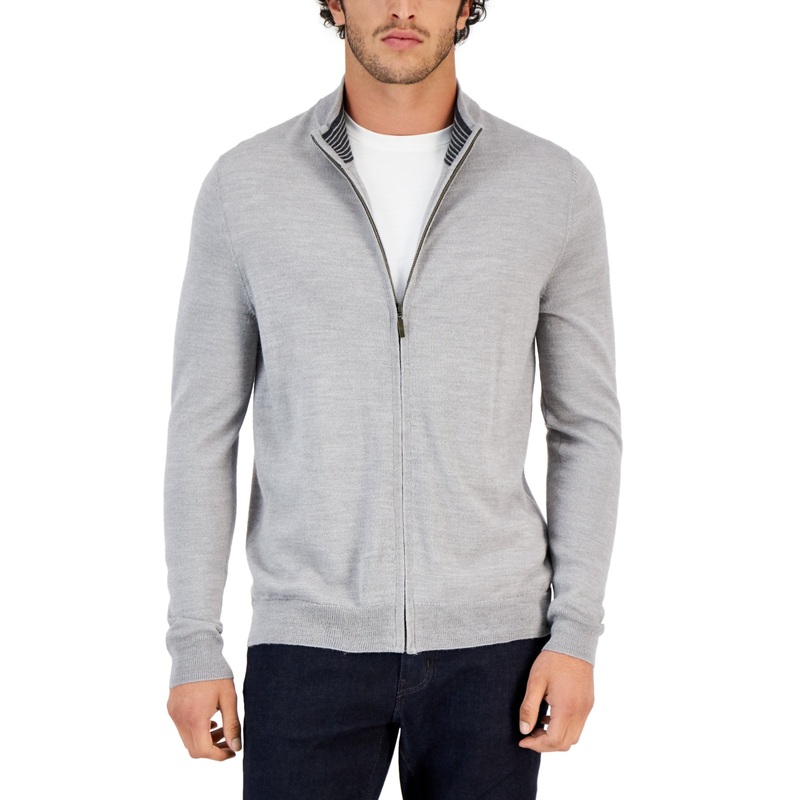 Club Room Men's Merino Zip Sweater  Smoke Heather Lt/Pas Gry Large