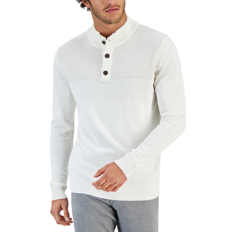 Club Room Men's Mock Neck Sweater Ivory White Large Hnley